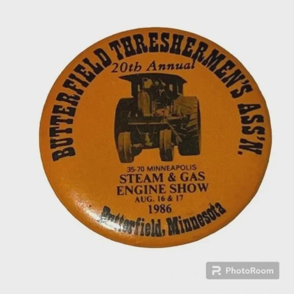 20th Annual Steam & Gas Engine Show Butterfield Minnesota Pinback Button Vintage